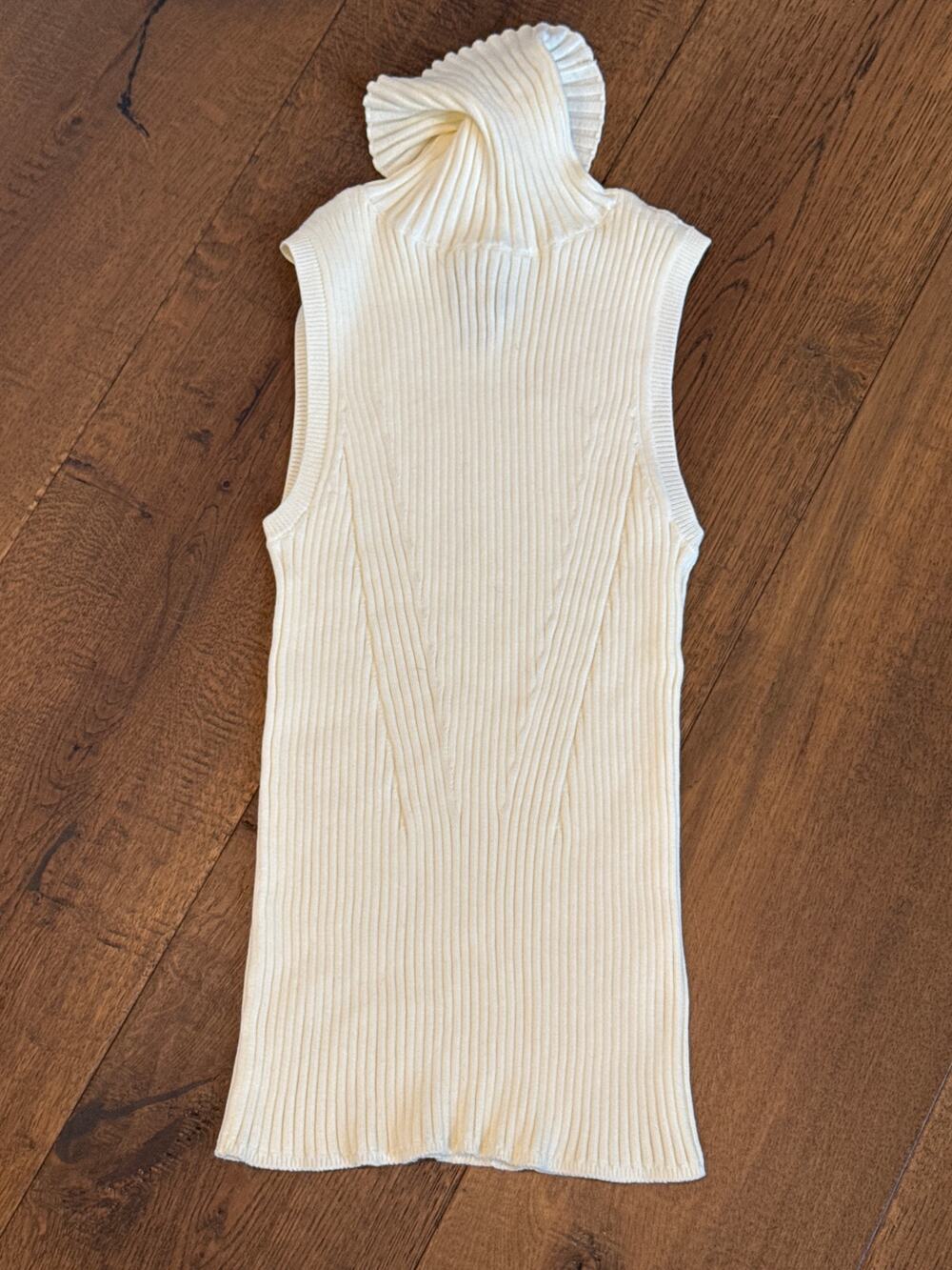 Lands' End Ribbed Sleeveless Turtleneck Knit Sweater Top Cream Womens XS 2-4